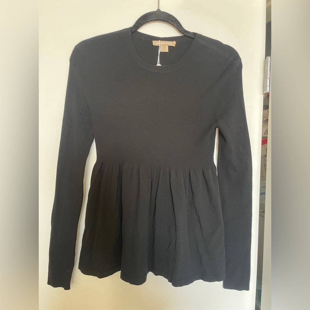 Michael Kors Black Peplum Long Sleeve Blouse NWT Career M